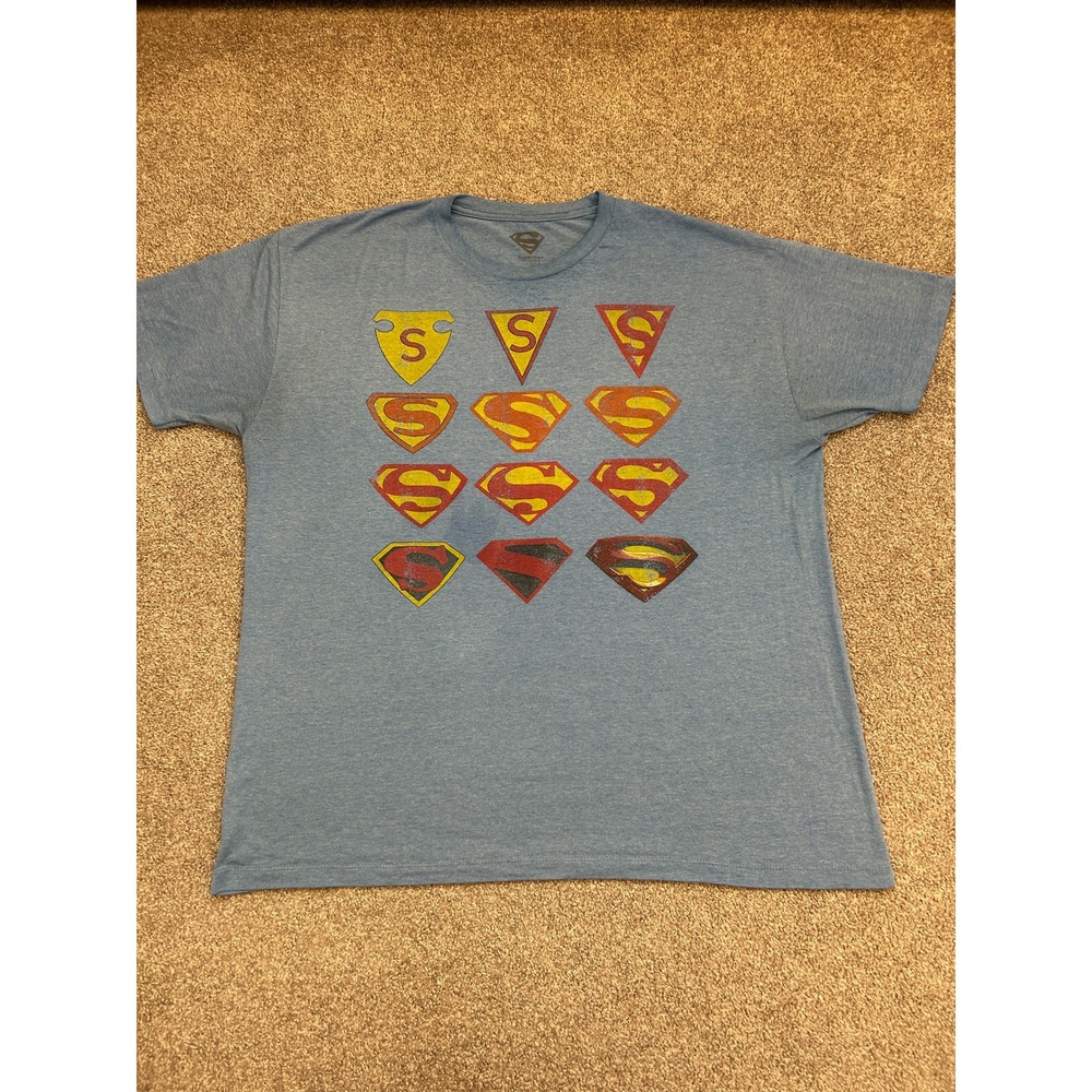 Superman Graphic Tee Mens 2XL Blue Good Shield Logo Evolution Distressed T-Shirt